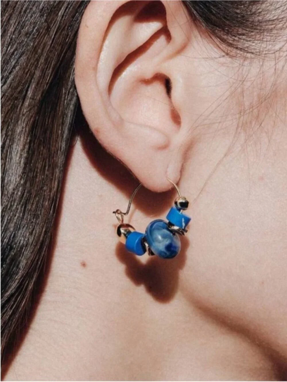 New! Coastal Blue Beaded Gold Hoop Earrings NWOT 3020